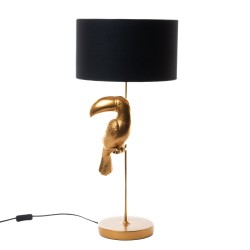 Lampe toucan noir et or 65 cm
